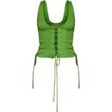 PrettyLittleThing Woven Lace Up Detail Plunge Sleeveless Top - Bright Green