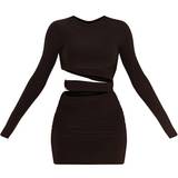 PrettyLittleThing Slinky Cut Out Waist Ring Detail Bodycon Dress - Black