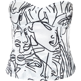 PrettyLittleThing Abstract Faces Print Satin Corset - White