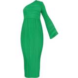 Midi Dresses PrettyLittleThing Plisse One Shoulder Flare Sleeve Midaxi Dress - Green