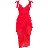 Clothing PrettyLittleThing Underwire Detail Draped Midi Dress - Red