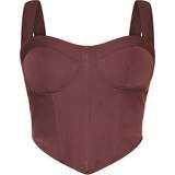 PrettyLittleThing Shape Woven Corset Crop Top - Chocolate Brown