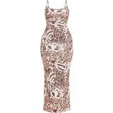 PrettyLittleThing Shape Jersey Strappy Maxi Dress - Brown