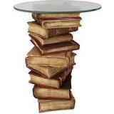 Design Toscano Power of Books Sculptural Glass-Topped Side Small Table