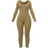 PrettyLittleThing Long Sleeve Knitted Jumpsuit - Olive