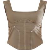 Corsets PrettyLittleThing Twill Contrast Seam Structured Cargo Corset Top - Khaki