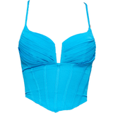 PrettyLittleThing Strappy Pleated Bust Corset Detail Crop Top - Bright Blue