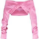 PrettyLittleThing Bardot Twist Front Crop Blouse - Candy Pink