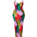 Elastane/Lycra/Spandex - Long Dresses PrettyLittleThing Printed Plisse Cowl Neck Maxi Dress Plus Size - Multi