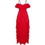 Long Dresses PrettyLittleThing Cold Shoulder Ruffle Detail Maxi Dress - Red