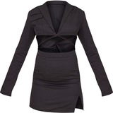 PrettyLittleThing Woven Cut Out Tie Waist Utility Style Blazer Bodycon Dress - Black