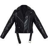 Jackets PrettyLittleThing Faux Leather Regular Fit Belted Biker Jacket - Black