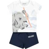 Kenzo Baby Elephant Graphic Tee & Shorts Set - White/Blue