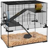 Pawhut 3 Tiers Hamster Gerbil Cage with Deep Glass Bottom Non-Slip Ramps 60x40x57cm