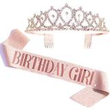 Birthday girl sash & rhinestone tiara kit rose gold birthday gifts glitter