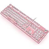 CC MALL Gaming Keyboard,Retro Punk Typewriter-Style, Blue Switches, White Backlight, USB Wired, for PC Laptop Desktop Computer, for Game and Office, Stylish Pink Mechanical Keyboard (Round Keycaps) (English)