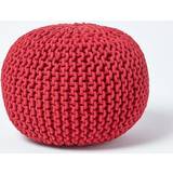 Red Poufs Homescapes Red Round Knitted Footstool Pouffe