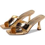 Heeled Sandals Michael Kors Clara Metallic Snake Embossed Leather Mule Gold