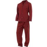 Men Pyjamas Universal Textiles Mens Plain Long Sleeve Shirt & Trouser Bottoms Nightwear Pyjama Set - Red
