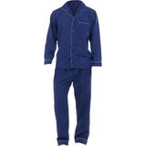 Men Pyjamas Universal Textiles Mens Plain Long Sleeve Shirt & Trouser Bottoms Nightwear Pyjama Set - Navy
