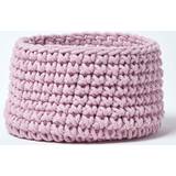 Pink Baskets Homescapes Pink Cotton Knitted Round Basket