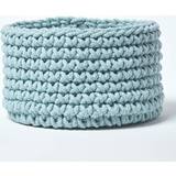Baskets Homescapes Blue Cotton Knitted Round Basket