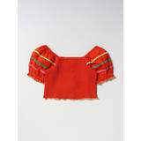 Short Sleeves Blouses & Tunics Stella McCartney Girl's Smocked Puff Sleeve Top - Red