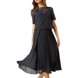 Roman Lace Top Overlay Pleated Midi Dress - Black
