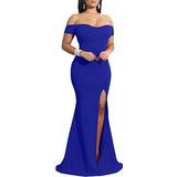 YMDUCH Women's Off Shoulder High Split Evening Gown - Royal Blue