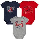 6-9M Bodysuits Outerstuff "Girls Newborn & Infant Navy/Red/Heathered Gray Boston Red Sox 3-Pack Batter Up Bodysuit Set"