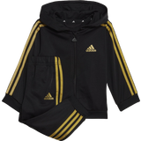 Stripes Tracksuits Children's Clothing adidas Infant Essentials Shiny Hooded Tracksuit - Black/Gold Metallic (HR5874)