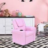 Pink Armchairs Kid's Room Homcom Kids Faux Leather Recliner Armchair With Cup Holder Pink