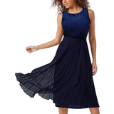 Roman Petite Velvet Pleated Midi Dress - Midnight Blue