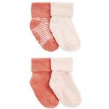 0-1M Socks Children's Clothing Carter's Baby 4-Pack Foldover Chenille Booties PRE Pink