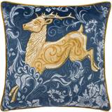 Paoletti Harewood Stag Printed Contrasting Piped Complete Decoration Pillows Blue, Natural
