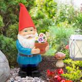 Garden Ornaments Gardenkraft Gnome With Flower Pot Solar Light Ornament