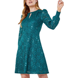 Roman Lace Sparkle Swing Dress - Green