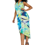 Roman Petite Tropical Stretch Wrap Maxi Dress - Lime