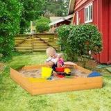 Ride-On Toys OutSunny Kids Wooden Sand Pit Sandbox w/ Seats, for Gardens, Playgrounds