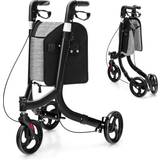 Left Side Crutches & Medical Aids Gymax 3 Wheel Rollator Walker Aluminium Foldable Mobility Aid Walker w/Handle