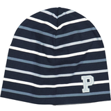 Organic Cotton Beanies Polarn O. Pyret Kid's Multi-Striped Hat with P Applique - Dark Navy Blue (60490898)