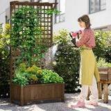 Leafy Vegetables Pots, Plants & Cultivation OutSunny Wooden Trellis Planter with Drain Holes, Raised Beds for Garden