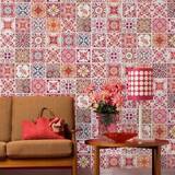 Red Wall Decor Kid's Room Walplus Tile Stickers Peel and Stick Moroccan Rose Red Mosaic Sticker Decal
