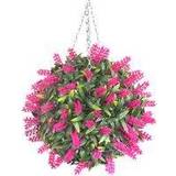 Blue Artificial Plants 28cm Pink Lush Lavender Hanging Basket Flower Topiary Ball Artificial Plant