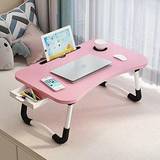 Lap desk with storage drawer cup and phone holder laptop bed tray table beige