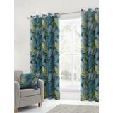Turquoise Curtains Fusion Tropical Print Eyelet Lined Curtains