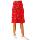 Roman Line Tropical Print Skirt - Red
