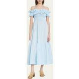 Dresses Ganni Ruched off-shoulder maxi dress blue
