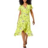 Short Sleeves Dresses Roman Petite Floral Frill Detail Wrap Dress - Lime