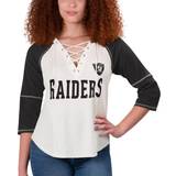 Touch Women's White/Black Las Vegas Raiders Rebel Raglan Three-Quarter Sleeve Lace-Up V-Neck T-Shirt